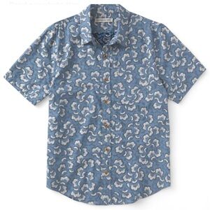Outerknown Blue and White Floral Short Sleeve Studio shirt, XL
